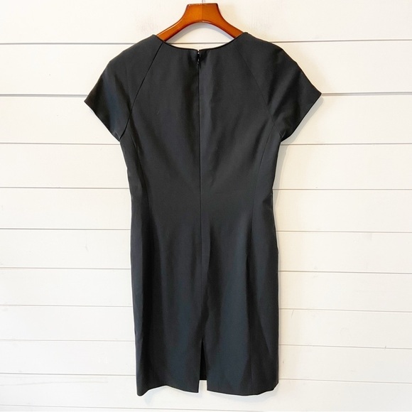 Lafayette 148 | Black Square Neck Short Sleeve Knee Length Virgin Wool Dress 2 - Picture 2 of 10